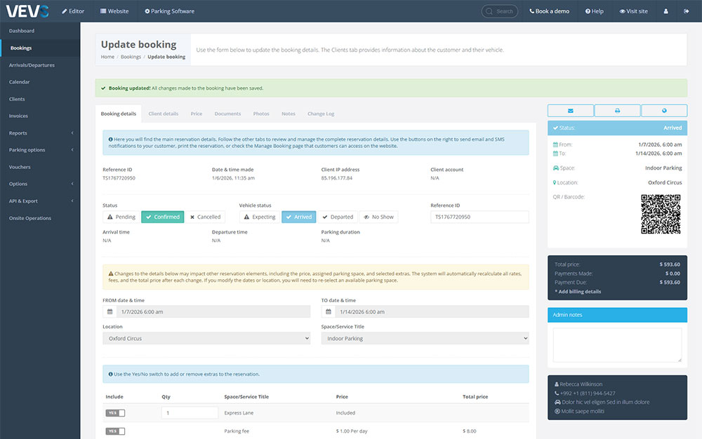 Detailed Booking Records with QR Codes