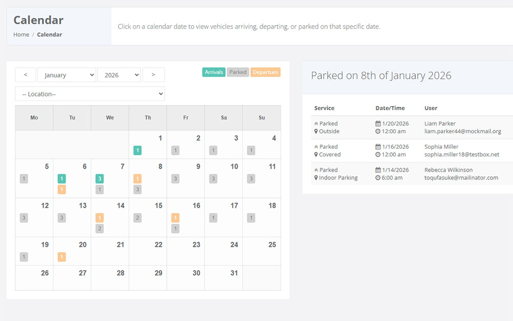 Arrivals & Departures Reservation Calendar
